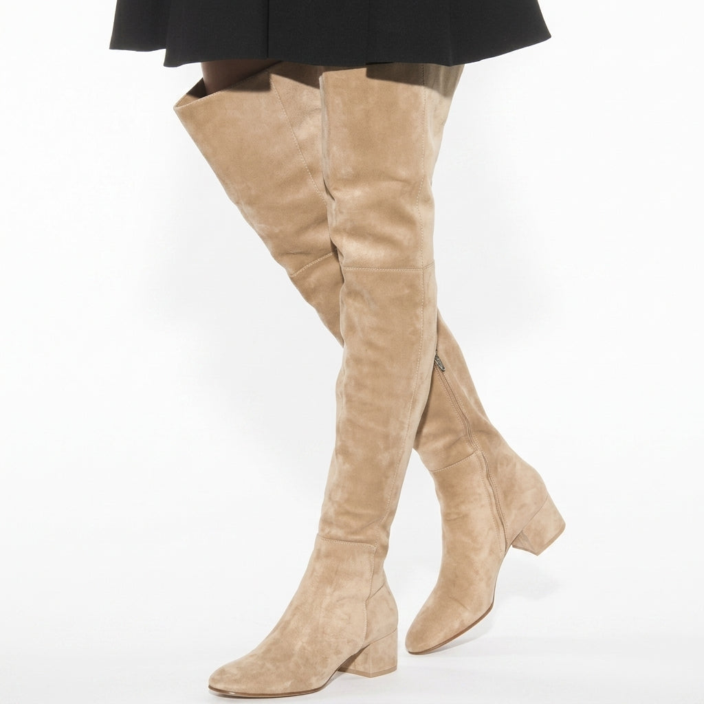 Over The Knee Suede Boots, Block Heel in Five Colours
