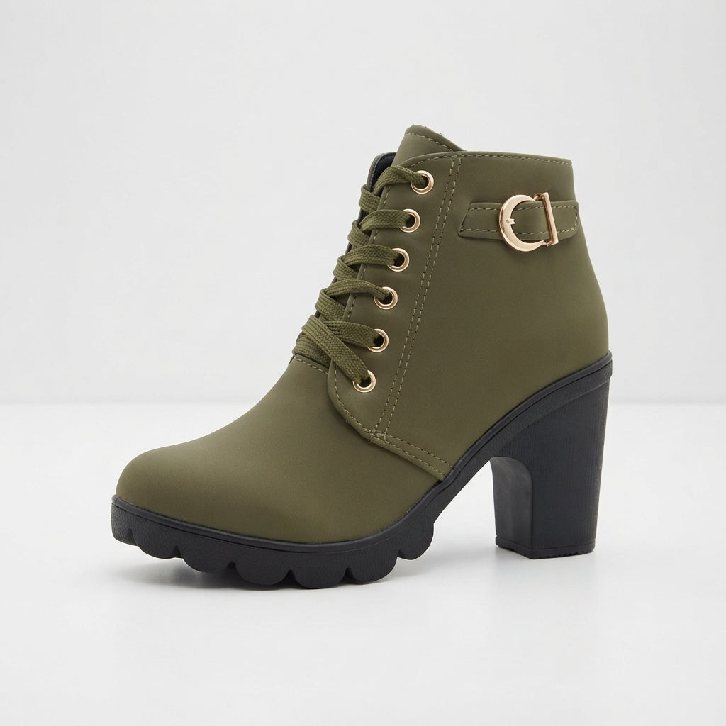 Heeled Platform Ankle Boots, Lace Up with Grip Sole