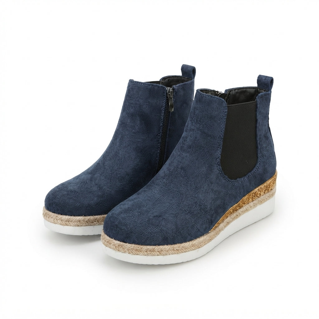 Platform Chelsea Boots, Wedge Sole Braided Trim Zip