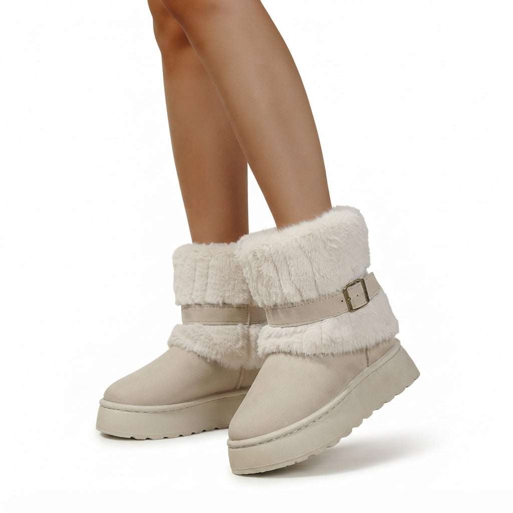 Fur Trimmed Snow Boots, Cushioned Ankle Winter Boots