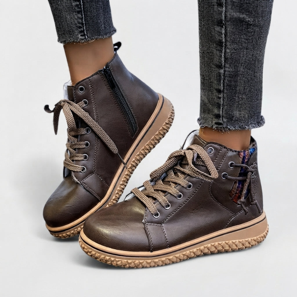 Lace-Up Ankle Boots, Side Zip and Warm Soft Lining