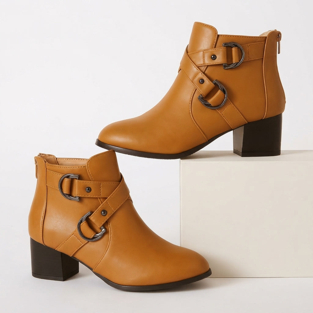 Cross-Strap Ankle Boots, Block Heel Buckle Booties