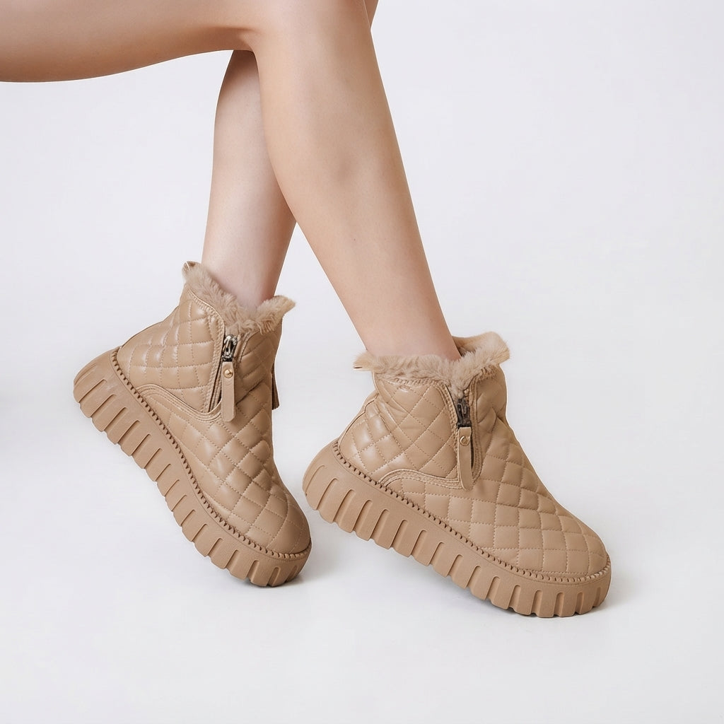 Quilted Winter Ankle Boots, Water Resistant Fur Lined