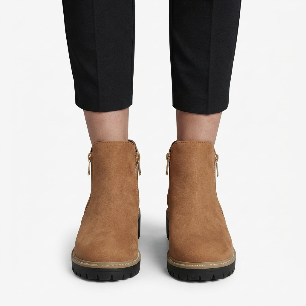 Orthopedic Ankle Boots, Heeled Side Zip and Lug Sole