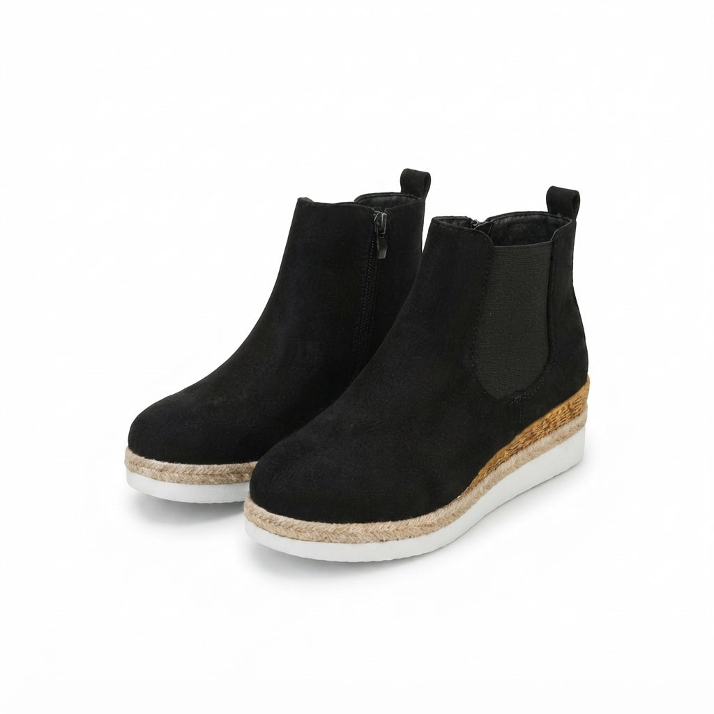 Platform Chelsea Boots, Wedge Sole Braided Trim Zip