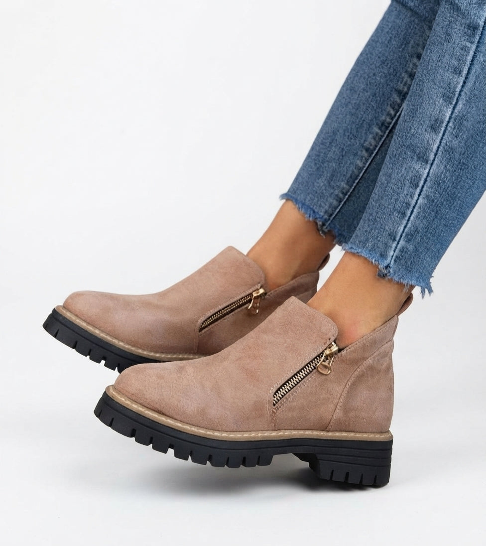 Cushioned Platform Ankle Boots, Supportive Side Zip