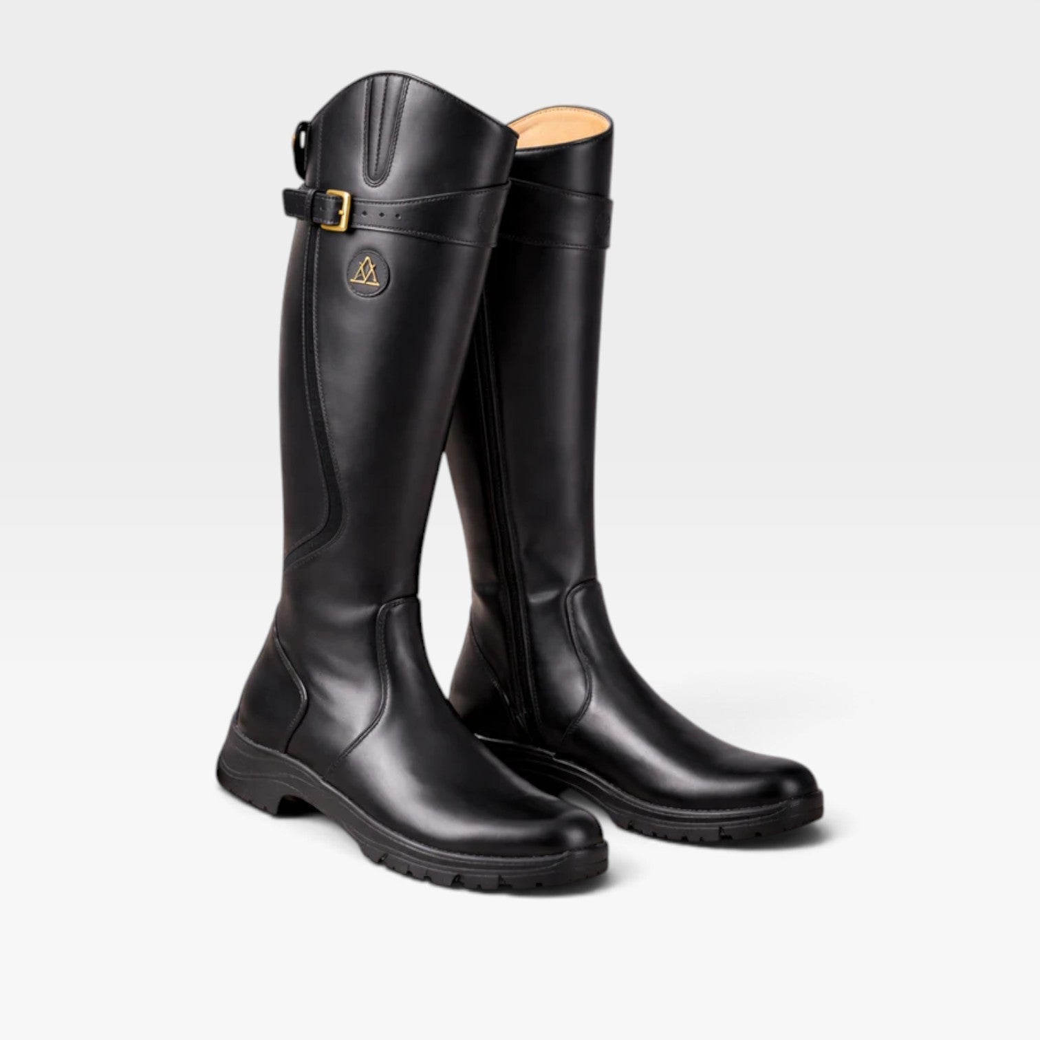 Waterproof Leather Riding Boots, Buckle Strap Tall Shaft