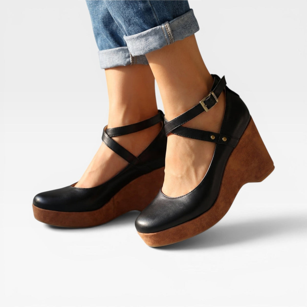 Cross Strap Wedge Sandals, Closed Toe Leather Platform
