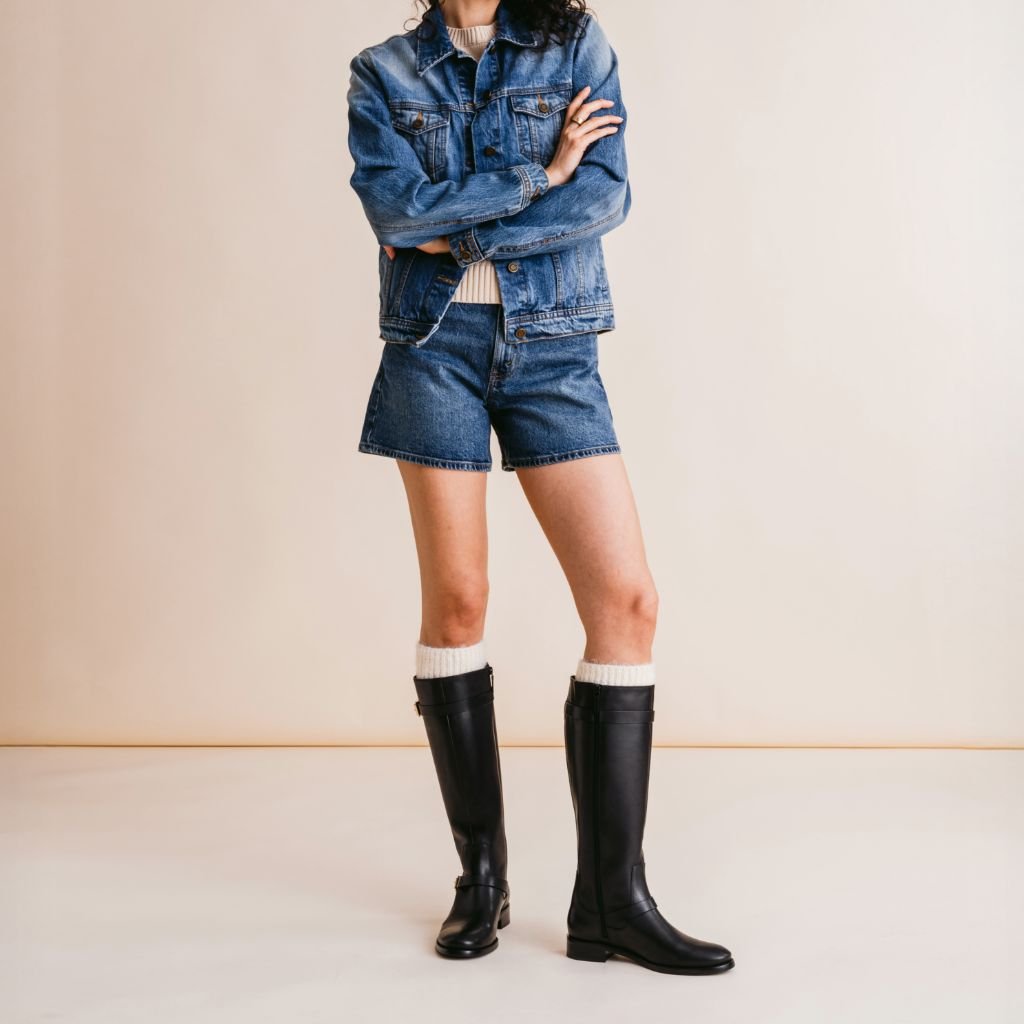 Buckle Strap Riding Boots, Knee High Leather Zip Up